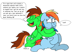 Size: 3507x2552 | Tagged: safe, artist:dragonboi471, rainbow dash, oc, oc:neon streak, pegasus, pony, testing testing 1-2-3, choking, hug