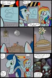 Size: 781x1156 | Tagged: safe, artist:metal-kitty, owlowiscious, rainbow dash, soarin', pegasus, pony, comic:expiration date, comic, crossover, derpy soldier, expiration date, female, male, mr soarin', old cutie mark, pie, rainbow scout, rarispy, shipping, soarindash, straight, team fortress 2, that pony sure does love pies