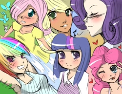 Size: 3300x2550 | Tagged: safe, artist:quila111, derpibooru import, applejack, fluttershy, pinkie pie, rainbow dash, rarity, twilight sparkle, glasses, humanized, mane six