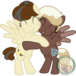 Size: 3000x3000 | Tagged: safe, artist:besttubahorse, oc, oc only, oc:sweet mocha, oc:vanilla bean, pegasus, pony, .svg available, alternate hairstyle, bipedal, cute, eyes closed, female, freckles, hug, mother and child, mother and daughter, mother's day, parent and child, simple background, svg, transparent background, vector, watermark