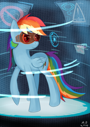 Size: 1024x1448 | Tagged: safe, artist:ailynd, rainbow dash, pegasus, pony, hologram, holographic screen, science fiction, visor