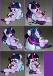 Size: 4752x6792 | Tagged: safe, artist:madponyscientist, derpibooru import, twilight sparkle, pony, absurd resolution, adorkable, book, bubblegum, custom, cute, dork, filly, glasses, irl, photo, pillow, sculpture, solo