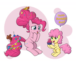 Size: 1400x1200 | Tagged: safe, artist:mew-me, derpibooru import, li'l cheese, pinkie pie, earth pony, pony, the last problem, balloon, colt, cute, diapinkes, female, male, mama pinkie, mare, mother and child, mother and son, mother's day, older, older pinkie pie, parent and child