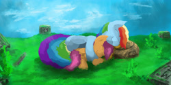 Size: 5000x2500 | Tagged: safe, artist:fuzzyfox11, rainbow dash, scootaloo, pegasus, pony, best pony, heartwarming, scenery, scootalove, sleeping, snuggling