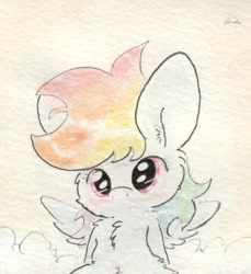 Size: 588x642 | Tagged: safe, artist:slightlyshade, rainbow dash, pegasus, pony, cloud, solo, traditional art