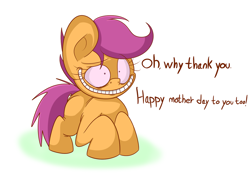 Size: 1280x885 | Tagged: safe, artist:extradan, scootaloo, pegasus, pony, female, mother's day, smiling, solo