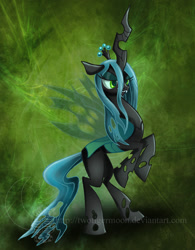 Size: 778x1000 | Tagged: safe, artist:twotigermoon, queen chrysalis, changeling, changeling queen, female, solo