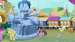 Size: 640x360 | Tagged: safe, artist:capnpea, derpibooru import, edit, edited screencap, screencap, spike, twilight sparkle, dragon, intro, temple of harmony