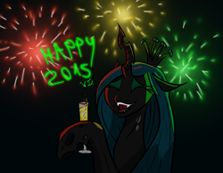 Size: 1156x898 | Tagged: safe, artist:winterdominus, queen chrysalis, changeling, changeling queen, female, happy new year, horn, solo