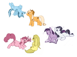 Size: 2350x1725 | Tagged: safe, artist:arcticwaters, derpibooru import, applejack, fluttershy, pinkie pie, rainbow dash, rarity, twilight sparkle, unicorn twilight, earth pony, pegasus, pony, unicorn, appledash, female, flutterpie, lesbian, mare, rarilight, shipping