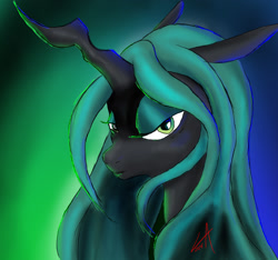 Size: 1728x1616 | Tagged: safe, artist:sweetchorizo, queen chrysalis, changeling, changeling queen, female, looking at you, solo