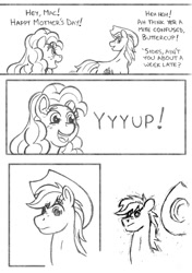 Size: 720x1021 | Tagged: safe, artist:texasuberalles, bright mac, pear butter, earth pony, pony, comic, cowboy hat, faic, female, grayscale, hat, implied big macintosh, male, mare, monochrome, mother's day, pencil drawing, simple background, stallion, traditional art, white background