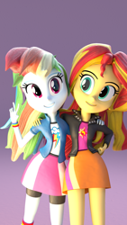 Size: 1080x1920 | Tagged: safe, artist:creatorofpony, rainbow dash, sunset shimmer, equestria girls, 3d, 3d model