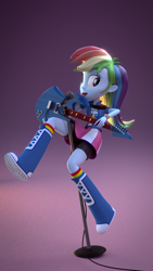 Size: 1080x1920 | Tagged: safe, artist:creatorofpony, rainbow dash, equestria girls, 3d, 3d model, blender, guitar, microphone, tongue out