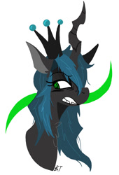 Size: 844x1240 | Tagged: safe, artist:wirelesspony, queen chrysalis, changeling, changeling queen, bust, fangs, female, gritted teeth, portrait, solo