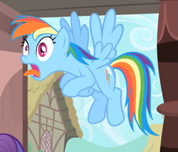 Size: 935x795 | Tagged: safe, screencap, rainbow dash, rarity, pegasus, pony, unicorn, three's a crowd, tongue out