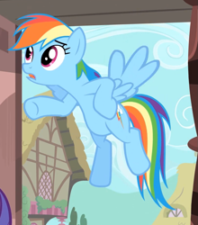 Size: 809x921 | Tagged: safe, screencap, rainbow dash, pegasus, pony, three's a crowd, flying, solo