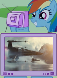 Size: 563x770 | Tagged: safe, rainbow dash, pegasus, pony, exploitable meme, meme, obligatory pony, star wars, star wars: the force awakens, tv meme, x-wing