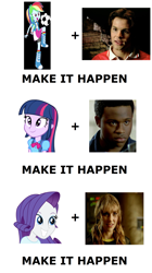 Size: 1337x2388 | Tagged: safe, rainbow dash, rarity, twilight sparkle, equestria girls, conner mcknight, dino thunder, ethan james, exploitable meme, kira ford, make it happen, meme, power rangers