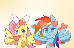 Size: 2000x1300 | Tagged: safe, artist:joycall6, fluttershy, rainbow dash, pegasus, pony, bow, heart