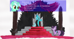 Size: 1230x650 | Tagged: safe, artist:bgkyouhen, derpibooru import, lyra heartstrings, twilight sparkle, castlevania, castlevania: symphony of the night, crossover, dracula, parody, symphony of the night, what is a man