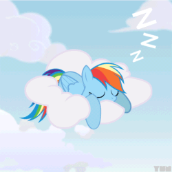 Size: 800x800 | Tagged: safe, artist:yunguy1, rainbow dash, pegasus, pony, animated, cloud, cloudy, cute, dashabetes, eyes closed, female, gif, hooves, lying on a cloud, mare, on a cloud, prone, sky, sleeping, sleepydash, smiling, solo, wings, zzz