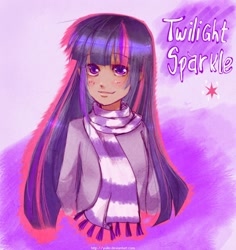 Size: 1000x1060 | Tagged: safe, artist:yulle, derpibooru import, twilight sparkle, clothes, humanized, scarf, solo