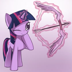 Size: 600x600 | Tagged: safe, artist:keterok, derpibooru import, twilight sparkle, archery, arrow, bow (weapon), bow and arrow, magic, solo, telekinesis