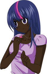 Size: 400x623 | Tagged: safe, artist:sundownglisten, derpibooru import, twilight sparkle, cutie mark necklace, dark skin, humanized, necklace