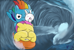 Size: 1800x1200 | Tagged: safe, artist:halflingpony, angel bunny, fluttershy, rainbow dash, pegasus, pony, surfing