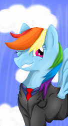 Size: 1800x3300 | Tagged: safe, artist:hoodedtomsi, rainbow dash, pegasus, pony, clothes, solo, suit