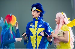 Size: 1600x1051 | Tagged: safe, fluttershy, rainbow dash, soarin', human, cosplay, irl, irl human, photo