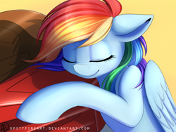 Size: 4000x3000 | Tagged: safe, artist:spittfireart, rainbow dash, pegasus, pony, bubblegum crisis, crossover, cute, dashabetes, eyes closed, female, motorcycle, solo