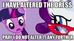 Size: 640x360 | Tagged: safe, derpibooru import, rarity, twilight sparkle, pony, unicorn, glasses, image macro, robot chicken, star wars