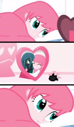 Size: 1280x2201 | Tagged: safe, artist:mixermike622, queen chrysalis, oc, oc:fluffle puff, changeling, changeling queen, equestria girls, canon x oc, chrysipuff, comic, female, happy, lesbian, shipping