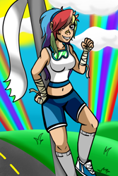 Size: 600x900 | Tagged: safe, artist:magnum3000, rainbow dash, human, humanized, rainbows, solo