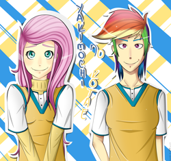 Size: 2450x2300 | Tagged: safe, artist:chroniclesyaoiyuri, fluttershy, rainbow dash, human, humanized, yakimochi not kotae