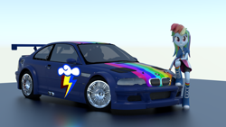 Size: 1920x1080 | Tagged: safe, artist:creatorofpony, artist:renderanon, rainbow dash, equestria girls, rainbow rocks, /mlp/, 3d, 3d model, blender, bmw, bmw e46, bmw m3, bmw m3 gtr, boots, car, clothes, compression shorts, shirt, skirt, solo