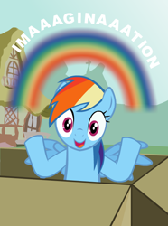 Size: 530x711 | Tagged: safe, artist:tukari-g3, rainbow dash, pegasus, pony, cardboard box, idiot box, imagination, parody, rainbow, solo, spongebob squarepants