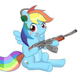 Size: 1821x1789 | Tagged: safe, artist:timorikawa, rainbow dash, pegasus, pony, ak, ak-47, assault rifle, gun, pixiv, rifle, solo, weapon