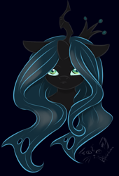 Size: 575x846 | Tagged: safe, artist:chibikemono, queen chrysalis, changeling, changeling queen, female, green eyes, horn, solo