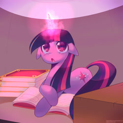 Size: 900x900 | Tagged: safe, artist:pekou, derpibooru import, twilight sparkle, book, magic, solo