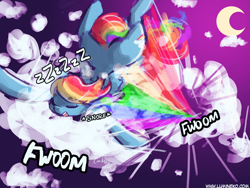 Size: 960x720 | Tagged: safe, artist:lumineko, rainbow dash, pegasus, pony, 30 minute art challenge, cloud, eyes closed, faceplant, narcolepsy, rainbow crash, sleeping, snoring, solo, zzz