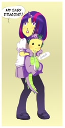 Size: 410x810 | Tagged: safe, artist:zoe-productions, derpibooru import, spike, twilight sparkle, baby spike, horned humanization, humanized