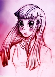 Size: 2107x2911 | Tagged: safe, artist:blueyyknight, derpibooru import, twilight sparkle, humanized, traditional art