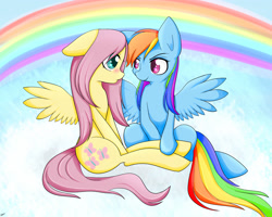 Size: 2500x2000 | Tagged: safe, artist:riouku, fluttershy, rainbow dash, pegasus, pony, female, flutterdash, lesbian, mare, shipping