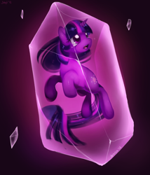 Size: 600x700 | Tagged: safe, artist:jiayi, derpibooru import, twilight sparkle, crystal pony, pony, unicorn, bondage, crystallized, encasement, imprisoned, open mouth, solo, teary eyes