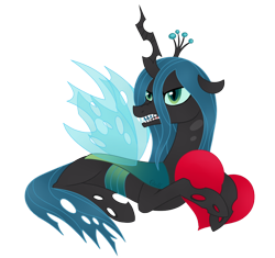 Size: 754x709 | Tagged: safe, artist:greymirror, queen chrysalis, changeling, changeling queen, angry, heart, sharp teeth, solo