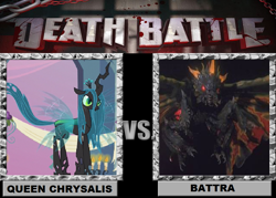 Size: 900x643 | Tagged: safe, artist:kittenteentitans, queen chrysalis, changeling, changeling queen, kaiju, battra, cue imminent curbstomp, death battle, exploitable meme, godzilla (series), meme