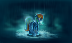 Size: 3000x1779 | Tagged: dead source, safe, artist:shamanguli, rainbow dash, pegasus, pony, rain, sad, solo